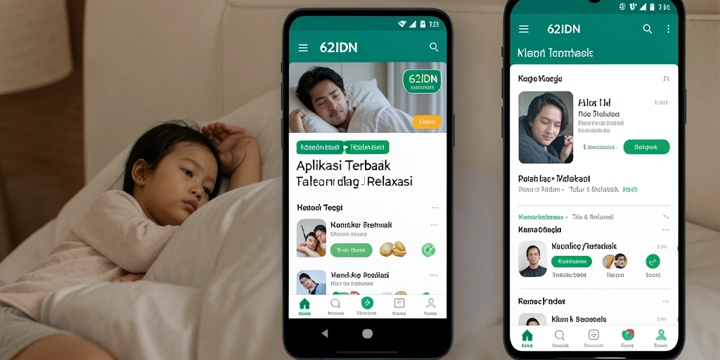 Antarmuka aplikasi 62IDN yang menenangkan untuk tidur dan relaksasi.