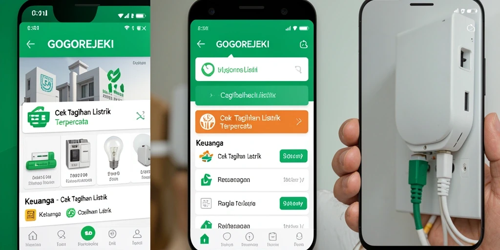 Antarmuka aplikasi GOGOREJEKI untuk cek tagihan listrik yang mudah digunakan.