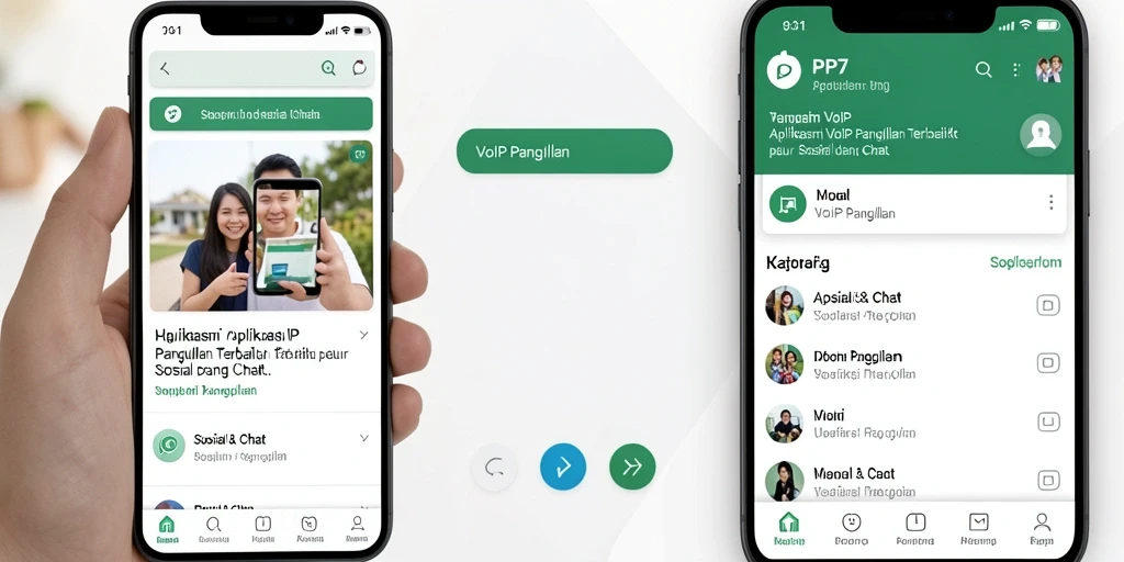 Tampilan antarmuka aplikasi PP7 untuk VoIP Panggilan yang user-friendly.